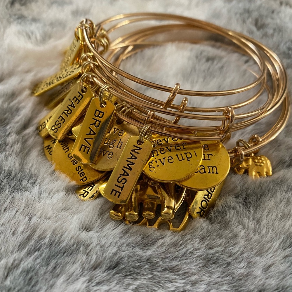 Gold Inspirational Charm Bangle Set of 6